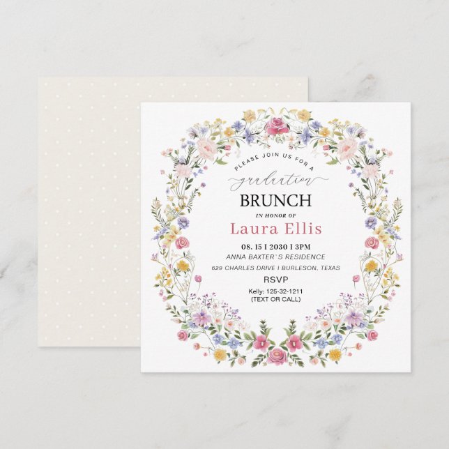 Invitación Graduation Brunch elegant modern watercolor (Anverso / Reverso)