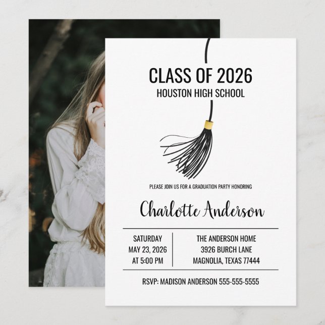 Invitación Graduation Cap Tassel Photo (Anverso / Reverso)