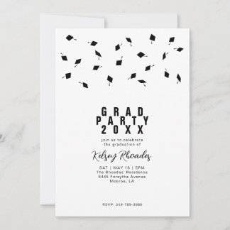 Invitación Graduation Cap Toss Black & White Grad Party