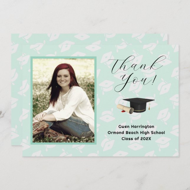 Invitación Graduation Caps Photo Thank You Message Cards (Anverso / Reverso)