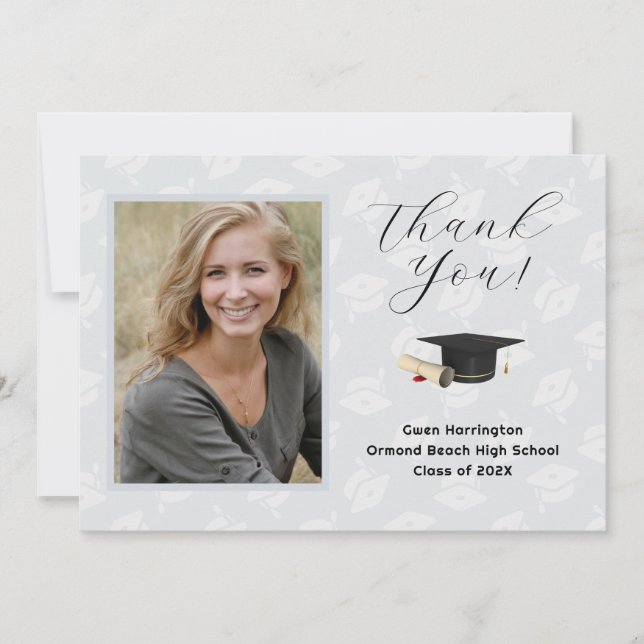 Invitación Graduation Caps Photo Thank You Message Cards (Anverso)