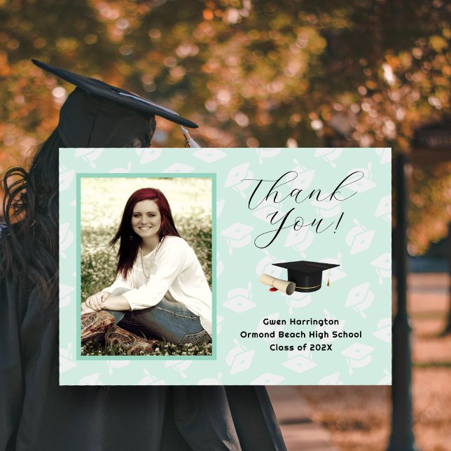 Invitación Graduation Caps Photo Thank You Message Cards (Subido por el creador)