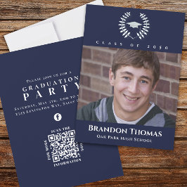 Invitación Graduation Classic Photo Navy Blue Laureate Laurel