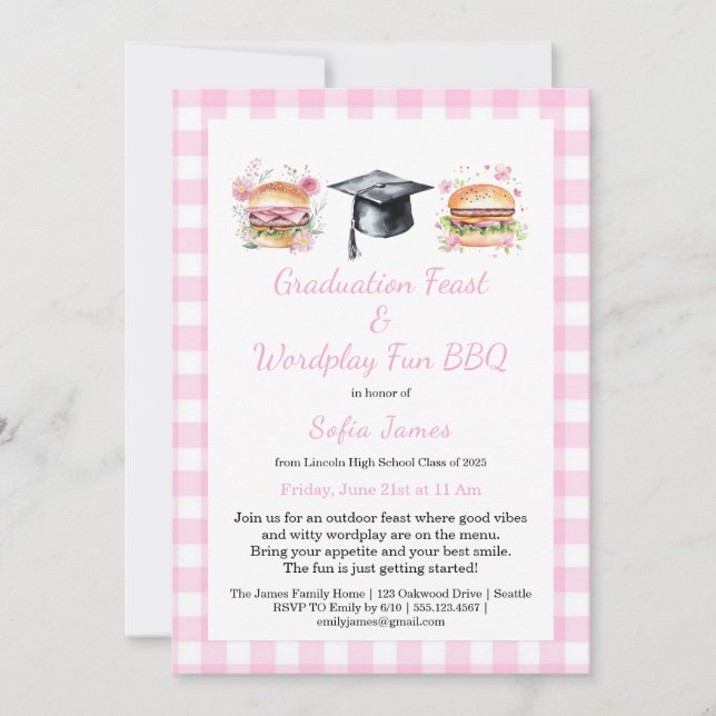 Invitación Graduation Feast Wordplay Fun BBQ Invitation (Anverso)