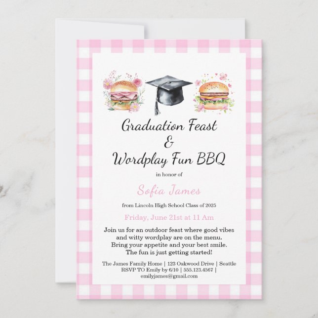 Invitación Graduation Feast Wordplay Fun BBQ Invitation (Anverso)
