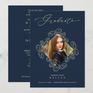 Invitación Graduation Gold Diamond Flourish Photo Invitation.