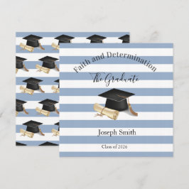 Invitación Graduation Invitation Blue Stripe 