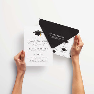 Invitación Graduation modern simple elegant black white party