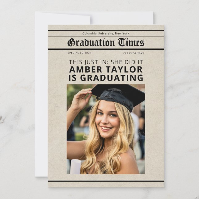 Invitación Graduation Newspaper “This Just In” Photo (Anverso)
