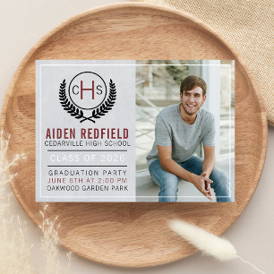 Invitación Graduation Party 2023 Monogram Maroon