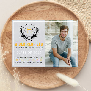 Invitación Graduation Party 2023 Monogram Yellow