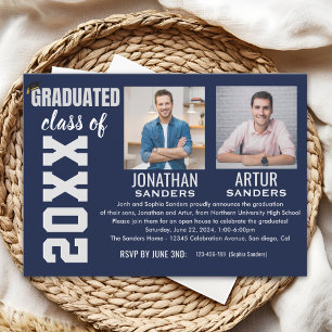 Invitación Graduation Party - 2 Photos Navy Blue Color