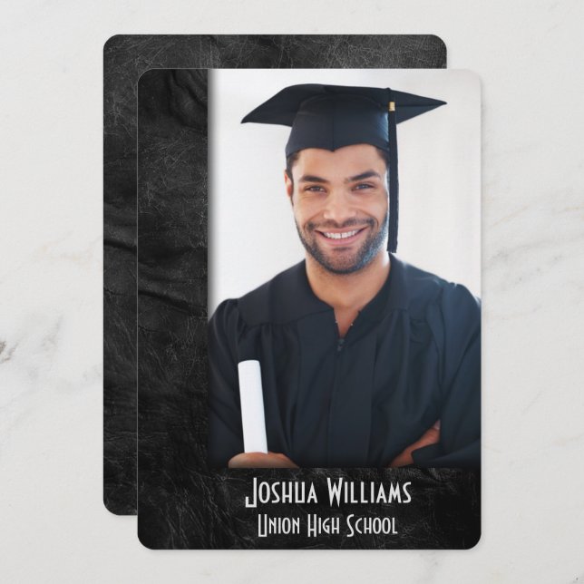 Invitación Graduation Party Black Leather Photo Frame (Anverso / Reverso)