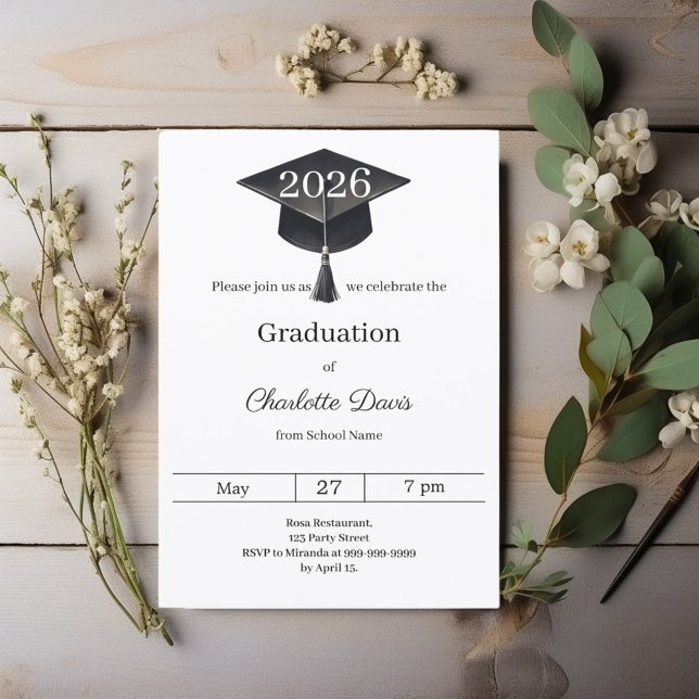 Invitación Graduation party black white class of 2026 (Subido por el creador)
