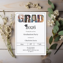 Invitación Graduation party black white grad photo