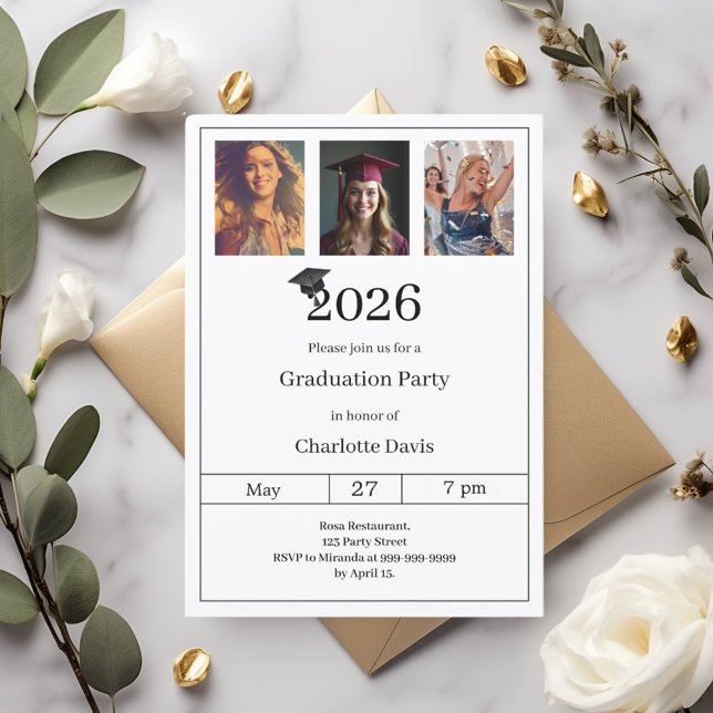 Invitación Graduation party black white photo (Subido por el creador)