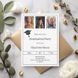 Invitación Graduation party black white photo