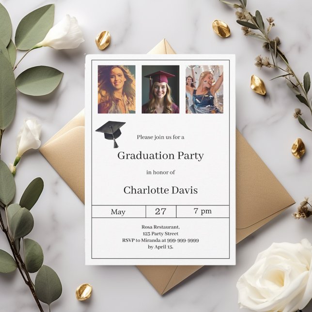 Invitación Graduation party black white photo (Subido por el creador)