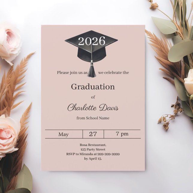 Invitación Graduation party blush pink class of 2026 (Subido por el creador)