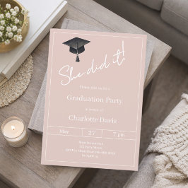 Invitación Graduation party blush pink neutral She did it