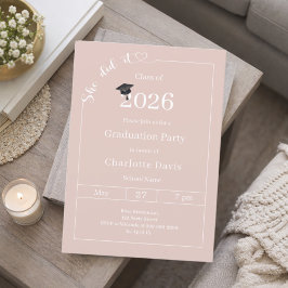 Invitación Graduation party blush pink neutral She did it