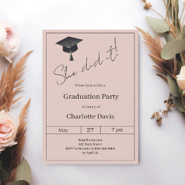 Invitación Graduation party blush pink neutral She did it