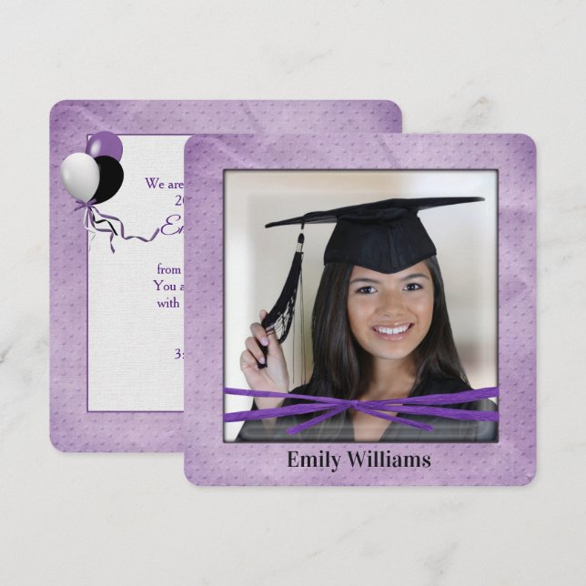 Invitación Graduation Party Bow on Purple Photo Frame (Anverso / Reverso)