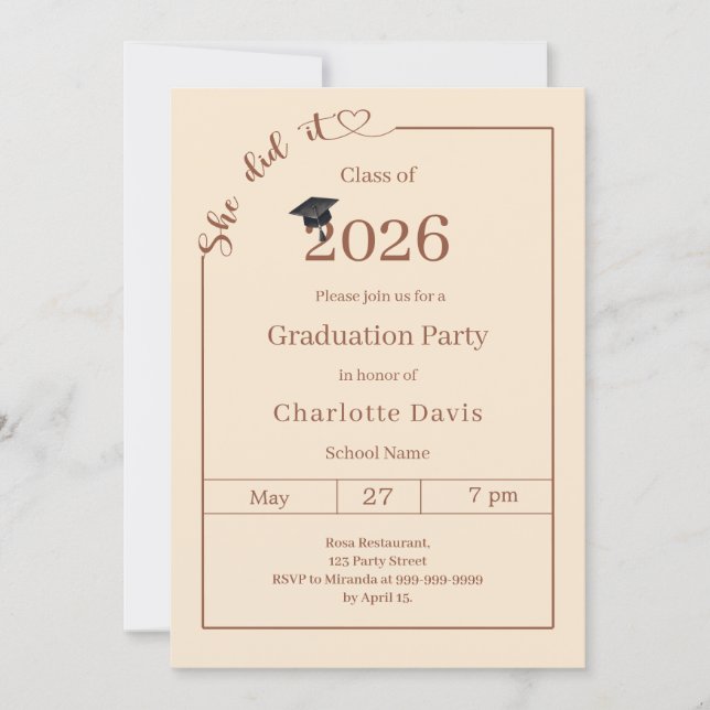 Invitación Graduation party champagne She did it (Anverso)