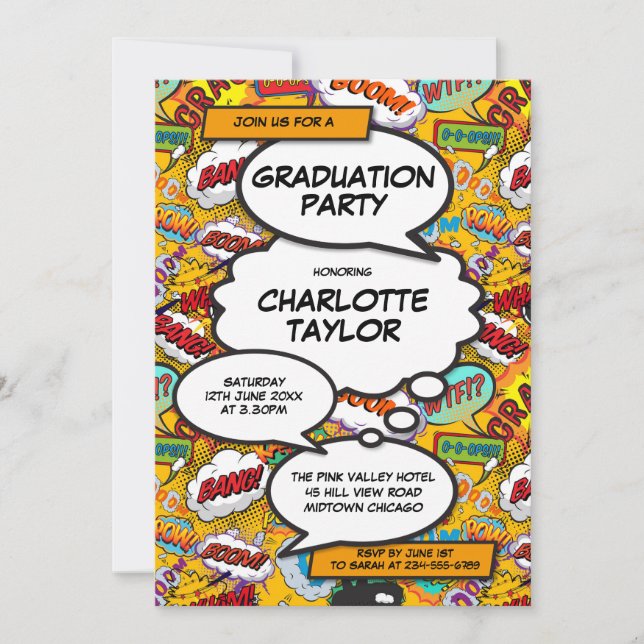 Invitación Graduation Party Fun Comic Book Class of 2022 (Anverso)