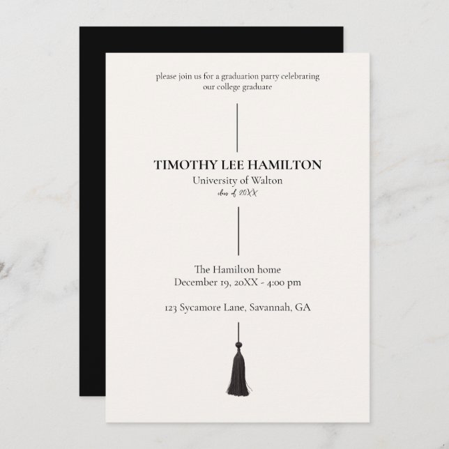 Invitación Graduation Party Invitation with Black Tassel (Anverso / Reverso)