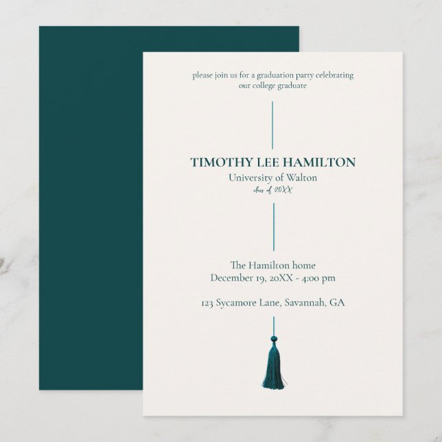 Invitación Graduation Party Invitation with Green Tassel (Anverso / Reverso)
