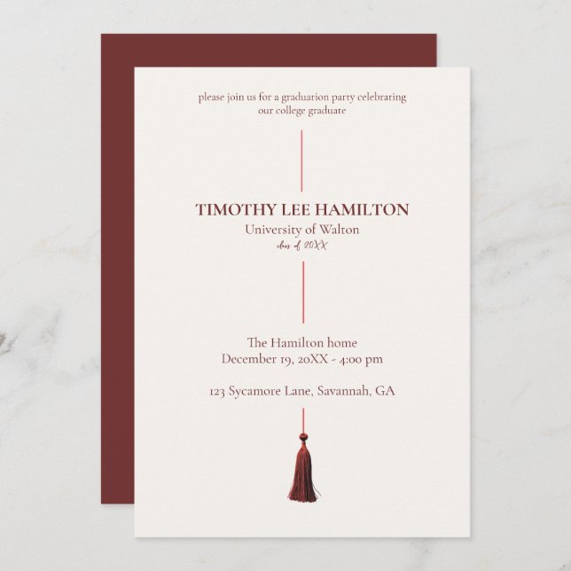 Invitación Graduation Party Invitation with Red Tassel (Anverso / Reverso)