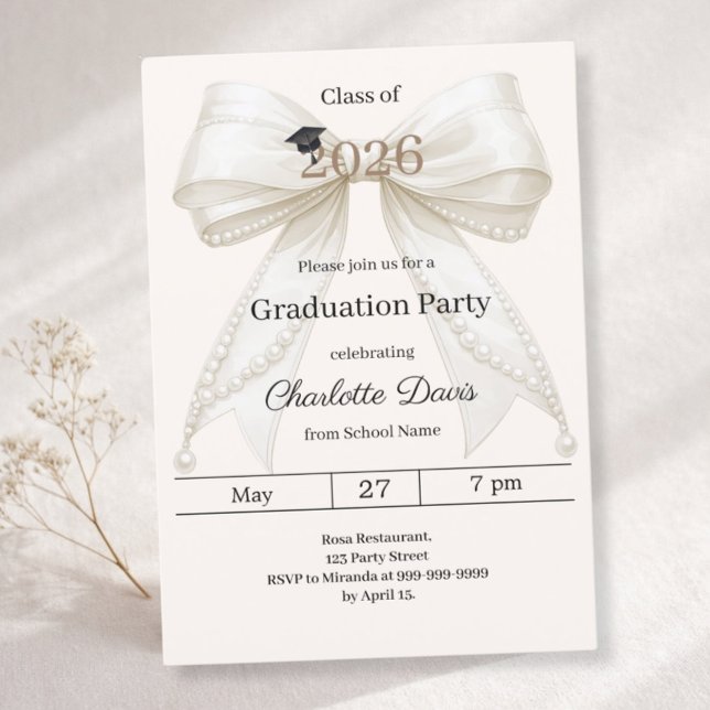Invitación Graduation party ivory bow cream class of 2026 (Subido por el creador)