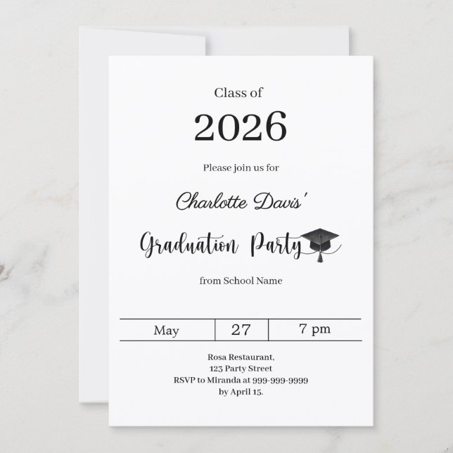 Invitación Graduation party modern class of 2026 (Anverso)