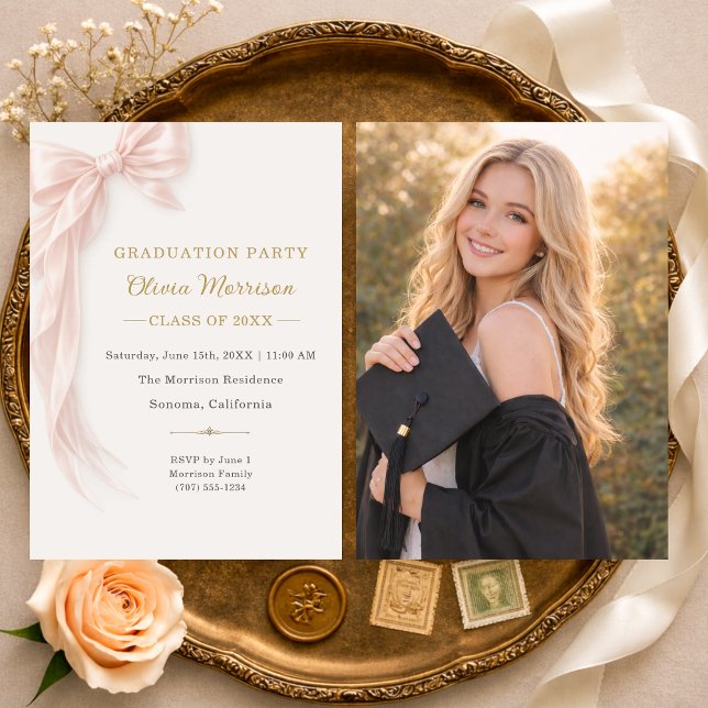 Invitación Graduation Party Pink Bow Photo  (Subido por el creador)