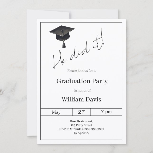 Invitación Graduation party sage green He did it (Anverso)