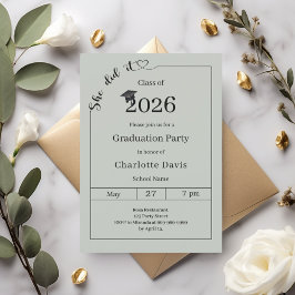 Invitación Graduation party sage green She did it