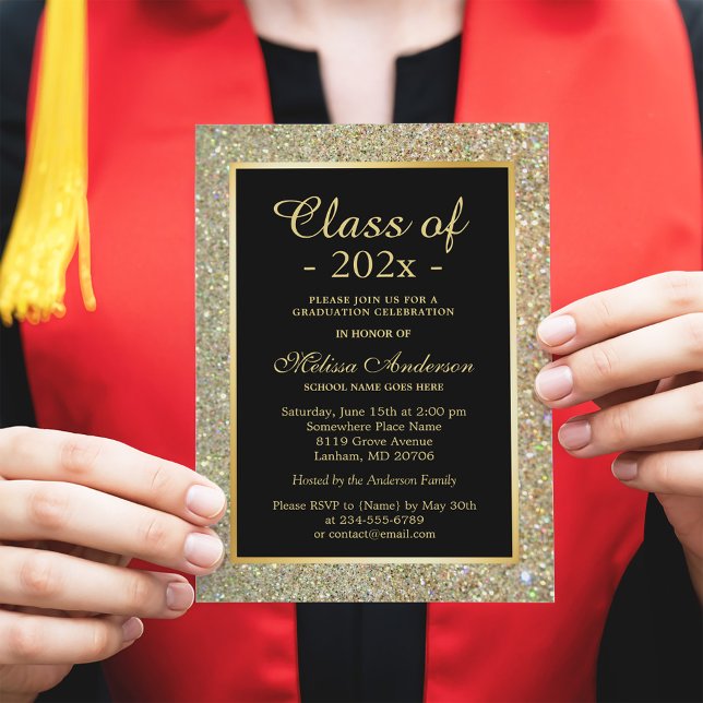 Invitación Graduation Party Trendy Gold Glitter Sparkles (Subido por el creador)