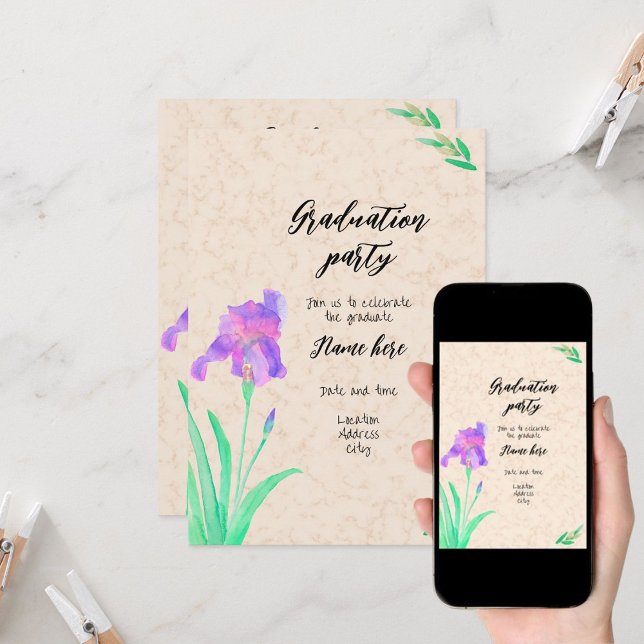 Invitación Graduation party watercolors flowers with photo (Subido por el creador)