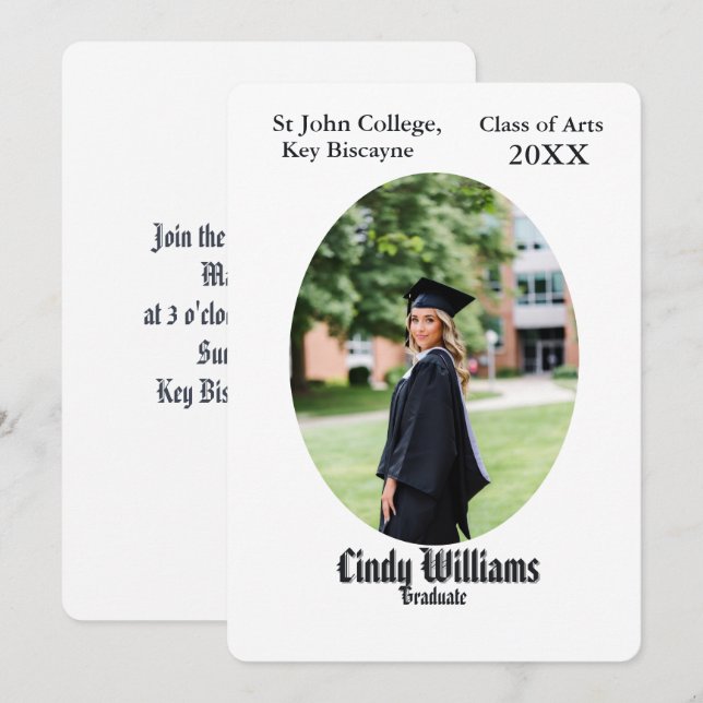 Invitación Graduation photo party invitation oval frame (Anverso / Reverso)