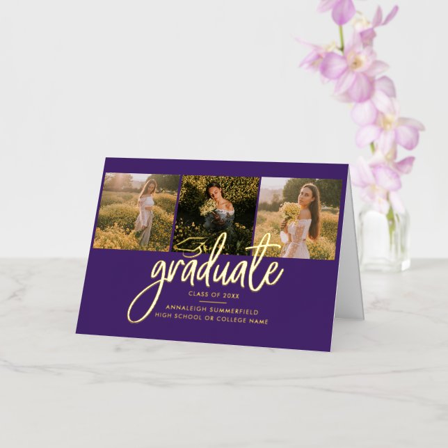 Invitación Graduation Photos Relieve metalizado do (Orquídea)