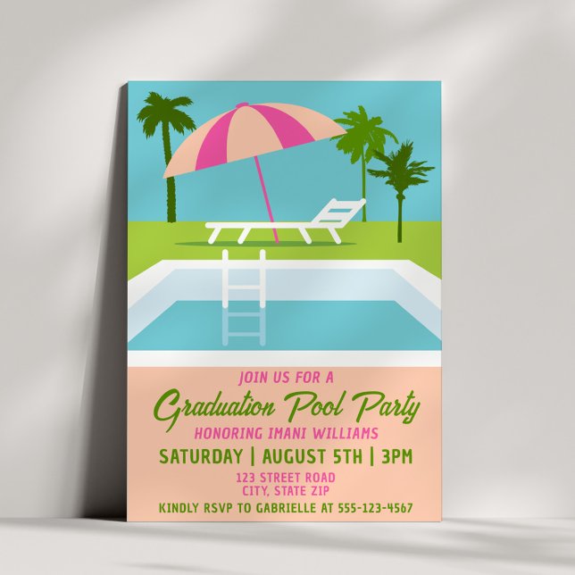 Invitación Graduation Pool Party Summer Tropical Poolside (Subido por el creador)