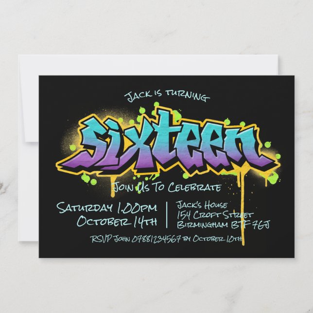 Invitación Graffiti Adolescente Dieciséis (Anverso)