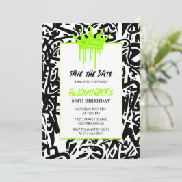 Invitación Graffiti Black Green cumpleaños 30 Save the Date