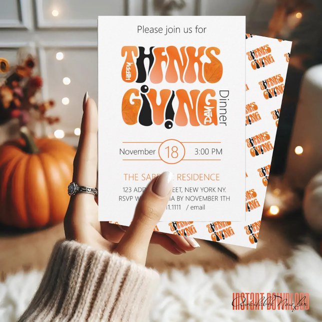Invitación Graffiti blanco moderno Acción de Gracias Otoño Ot (Subido por el creador)
