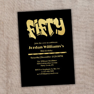 Invitación Graffiti moderno oro negro 50 años de los hombres