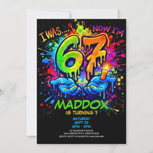 Invitación Graffiti Six Seven Birthday Party Trend Invitation (Anverso)