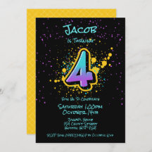 Graffiti Splatter Age Four Invitation