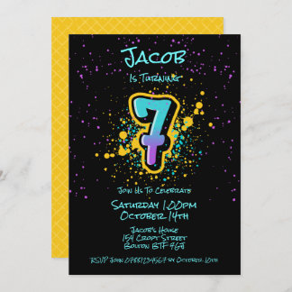 Invitación Graffiti Splatter Age Seven Invitation