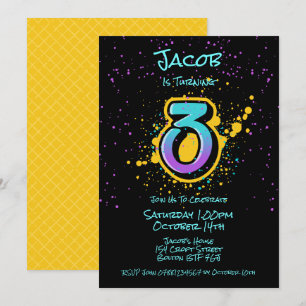 Invitación Graffiti Splatter Age Three Invitation
